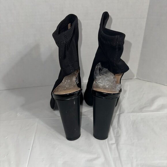 Black Open-Toe Stretch Sock High Heel Ankle Boots Size 9.5 - Picture 4 of 5